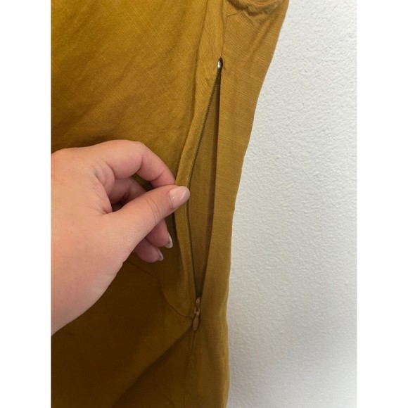 Zara Woman Sz 5 Knotted V-Neck Top Mustard Yellow Sleeveless Linen Cotton Blend - Picture 14 of 16